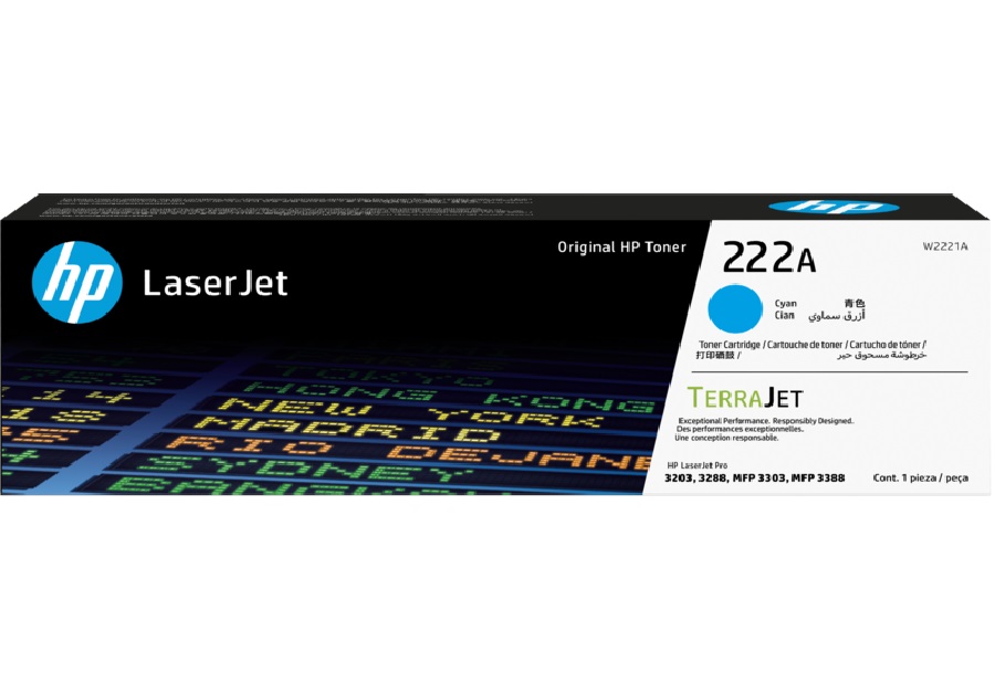 HP W2221A 222A Cyan LaserJet Toner Cartridge (1,200 pages)